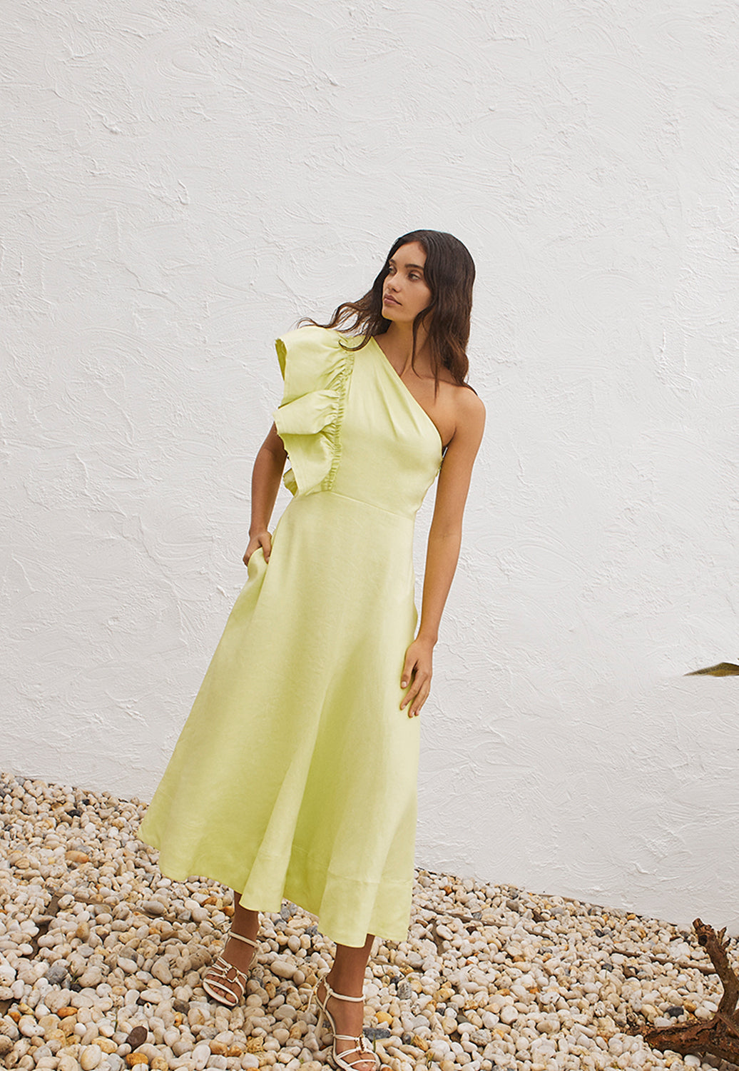 Bonjour Asymmetric Midi Dress Lime ...